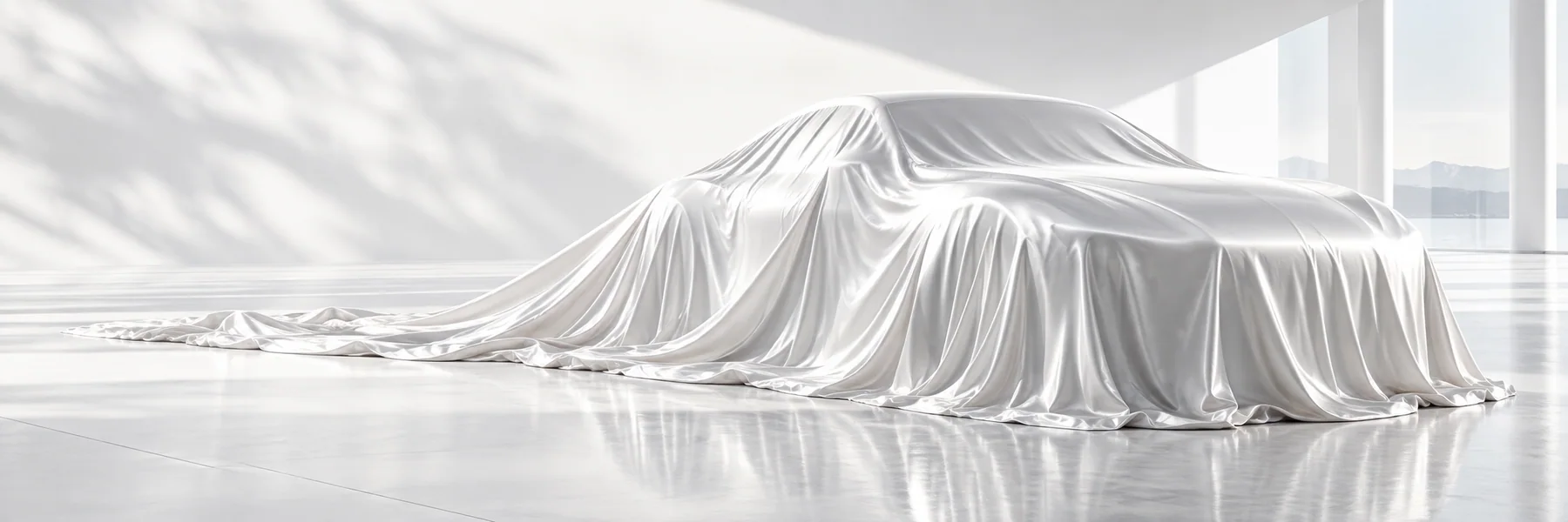 A mysterious car concealed beneath a flowing white veil
