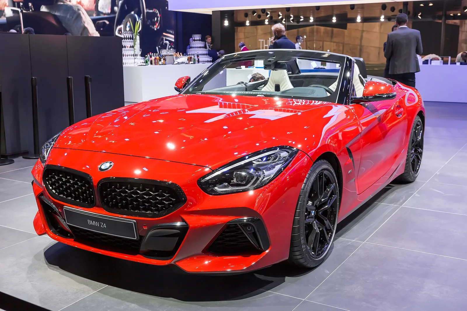 Red BMW Z4 M40i front three-quarter view at the Paris Motor Show