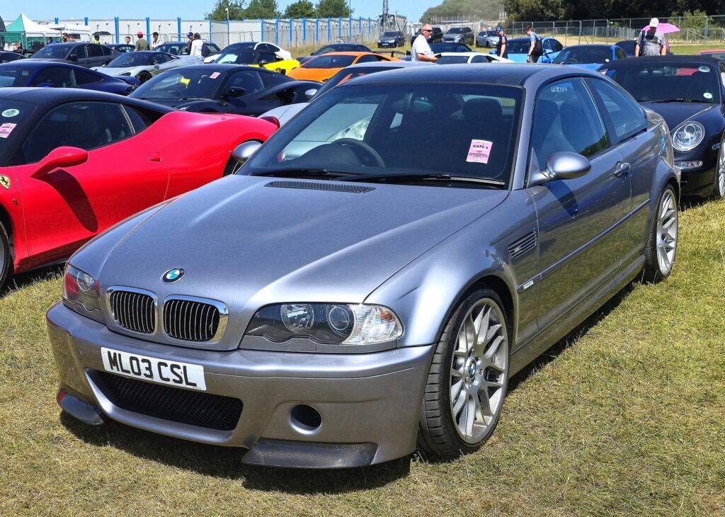 BMW E46 M3 CSL front three-quarter view