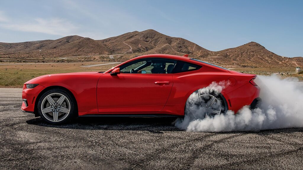 Ford Mustang performing a burnout