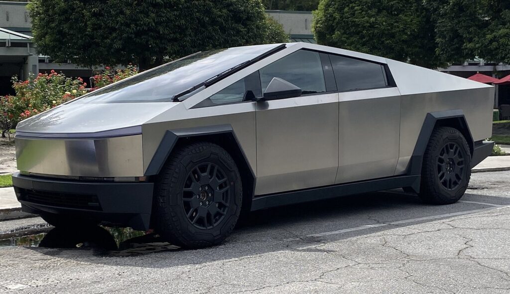 Tesla Cybertruck front three-quarter view
