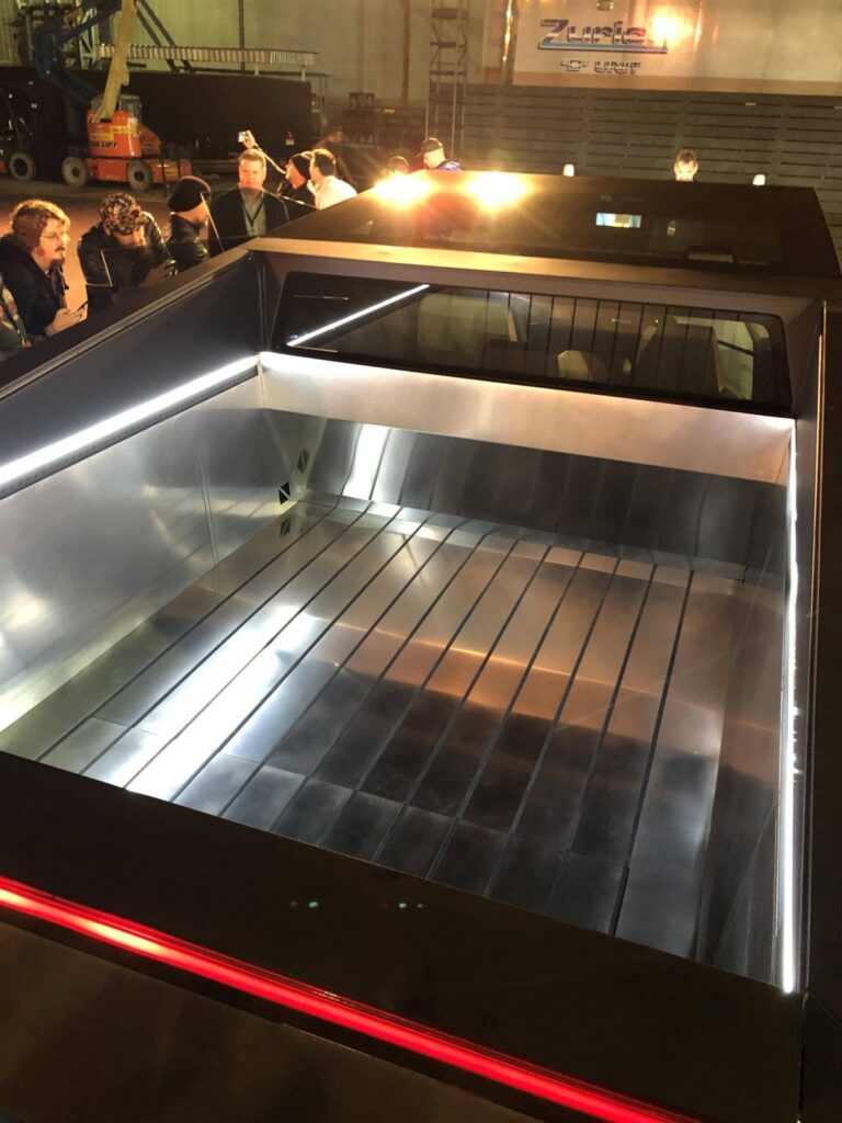 Tesla Cybertruck cargo bed with vault open