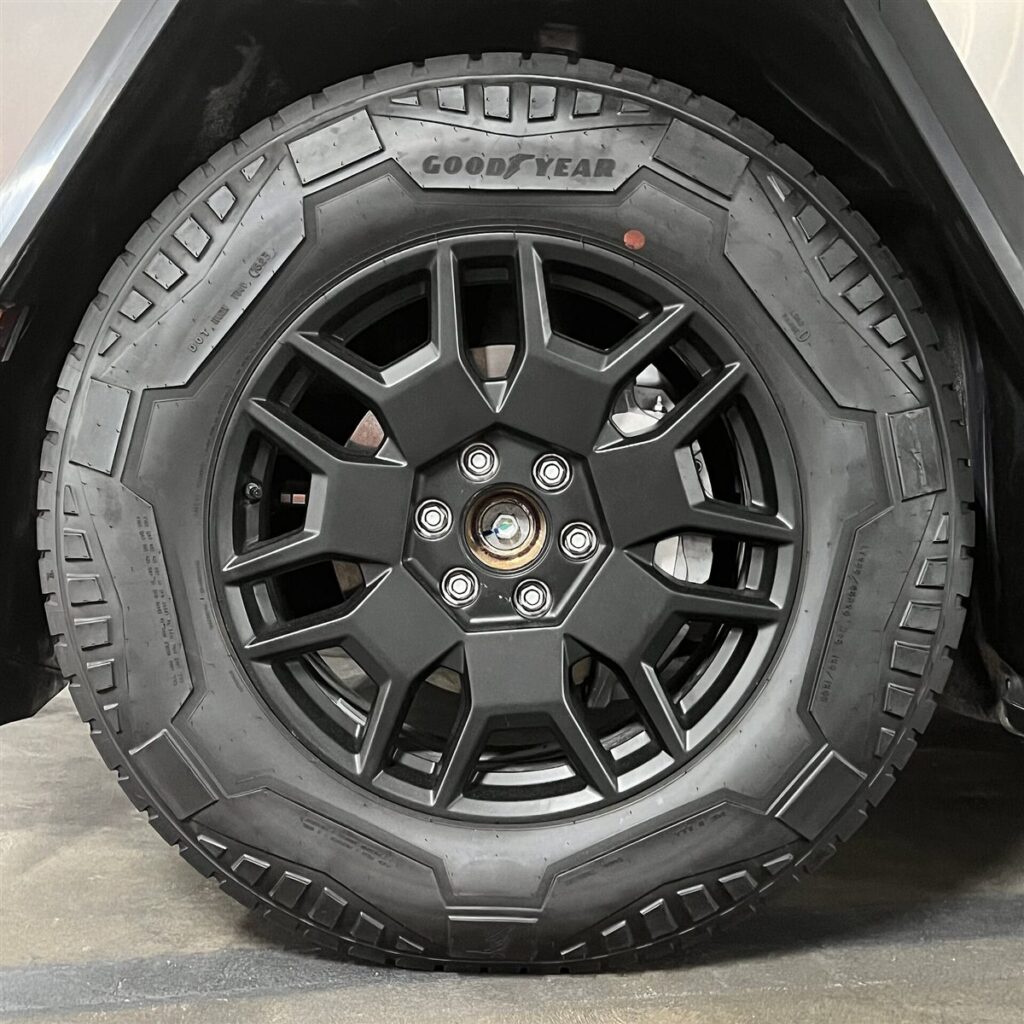 Tesla Cybertruck wheel and Goodyear tire detail