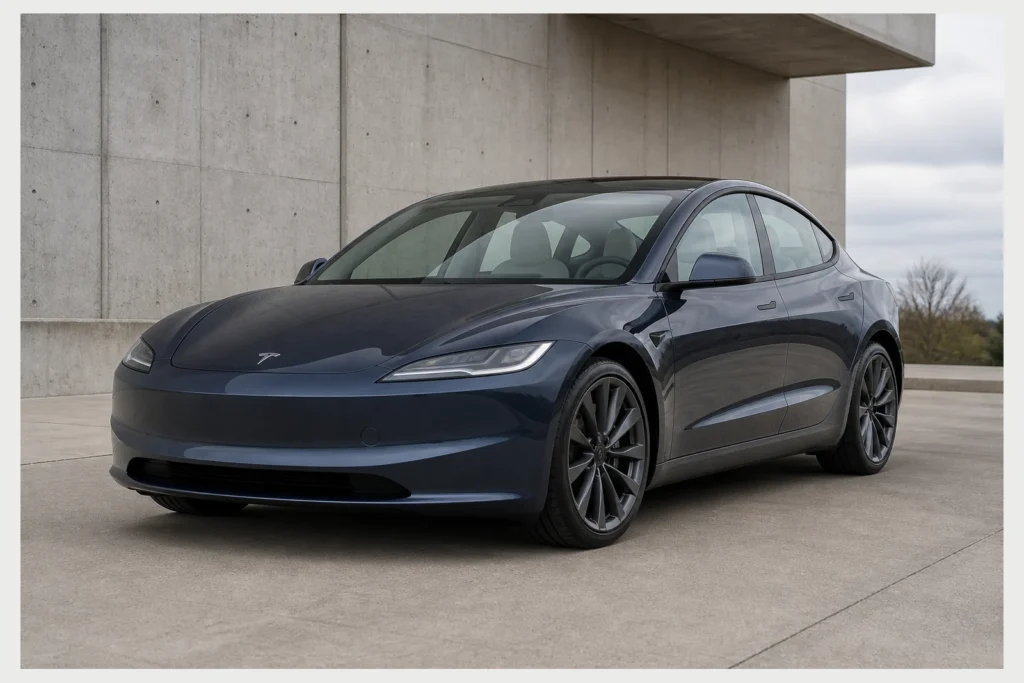 Tesla Model 3 front three-quarter view
