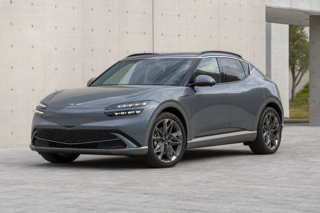 2026 Genesis GV60 electric crossover in a front three-quarter view