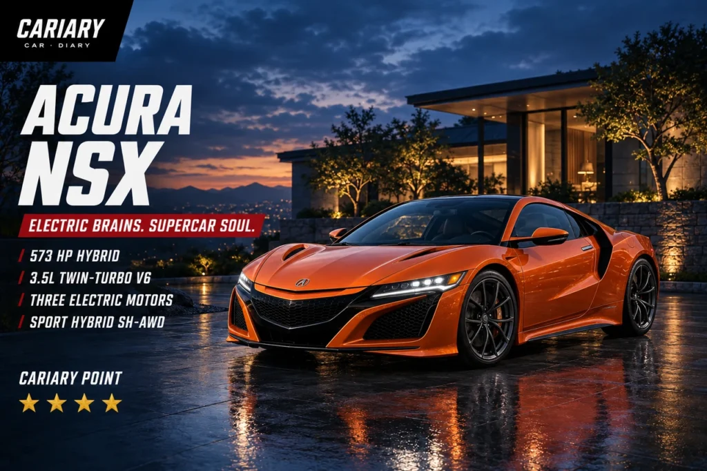 Acura NSX Review editorial cover with four-star Cariary Point rating