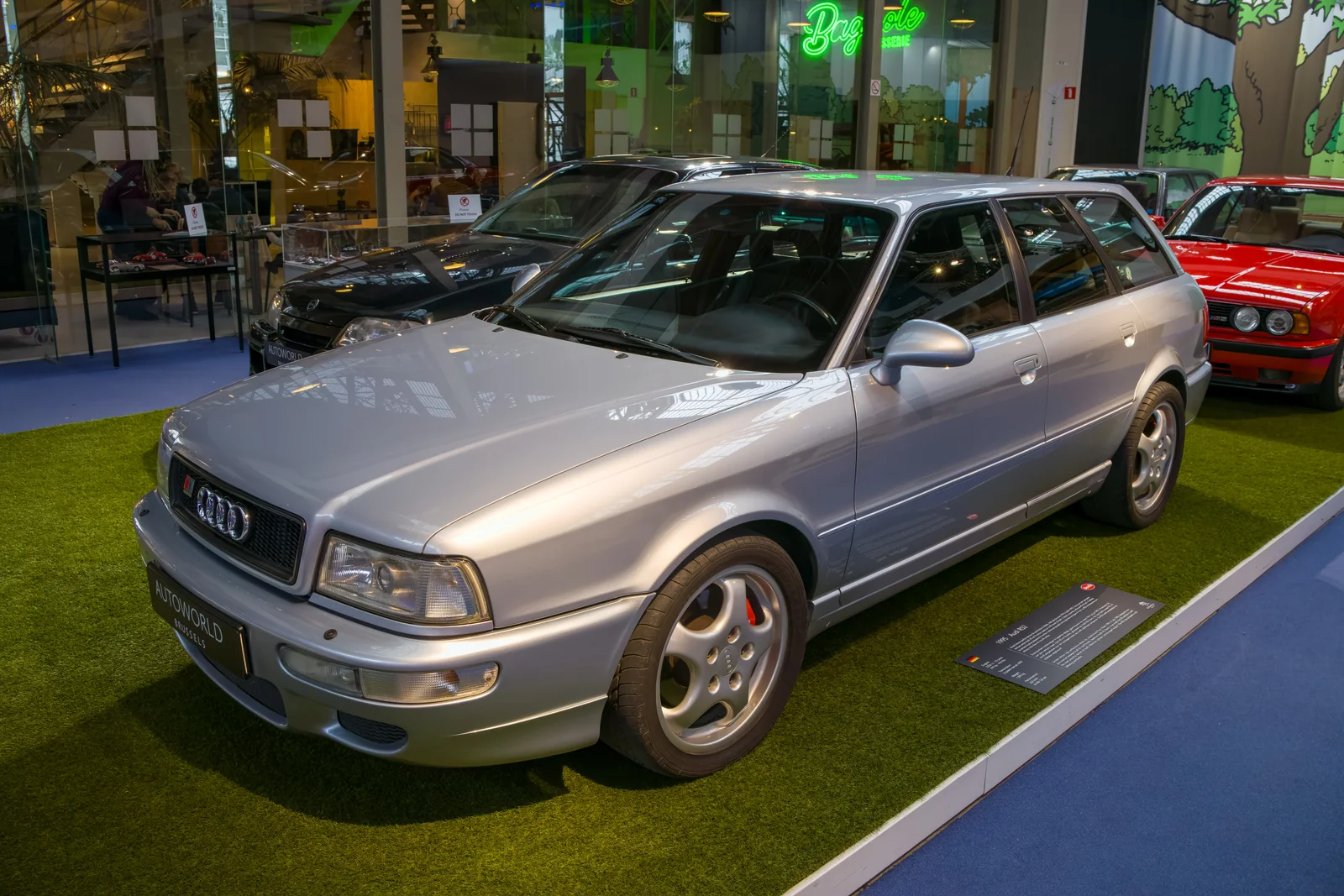 silver Audi RS2 Avant displayed indoors