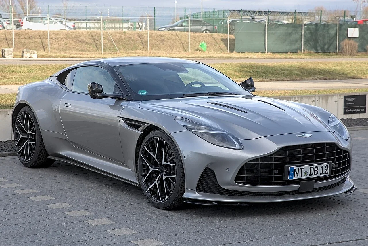 Silver Aston Martin DB12 coupe front quarter