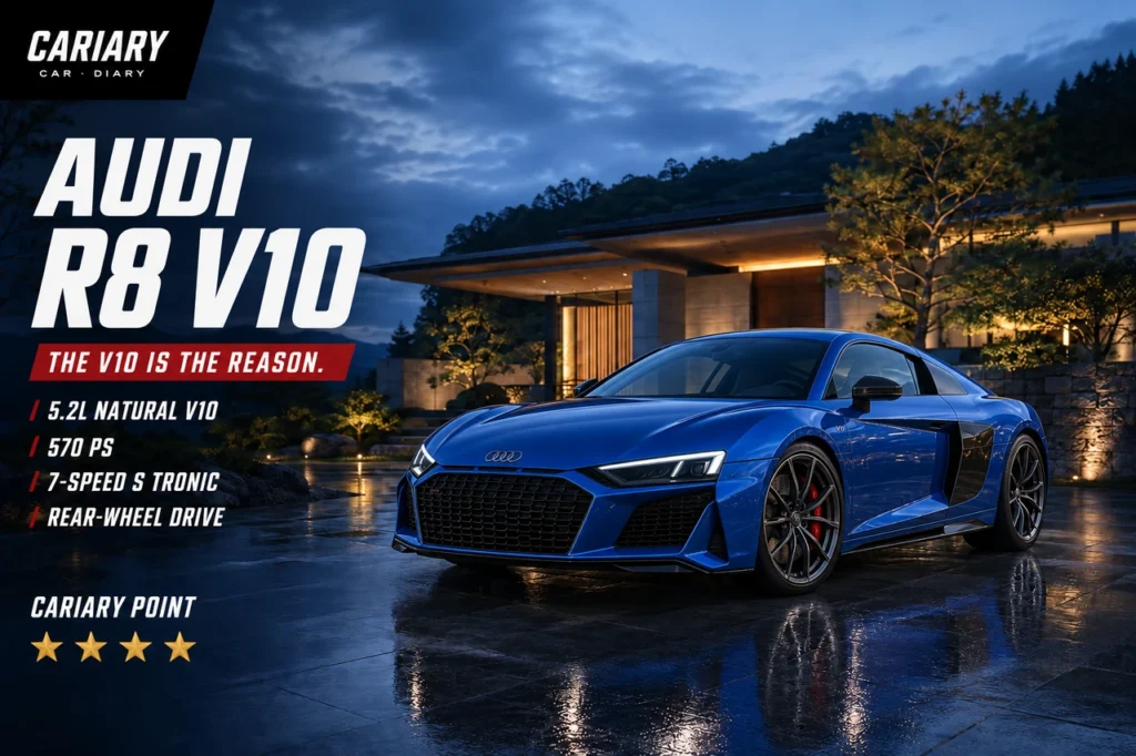 Audi R8 V10 Review editorial cover with four-star Cariary Point rating