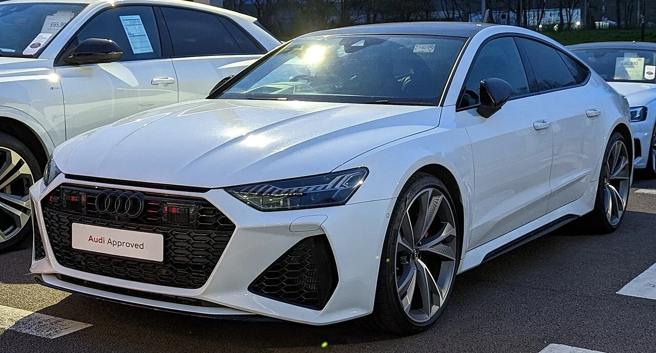 White Audi RS 7 C8 at a dealer display