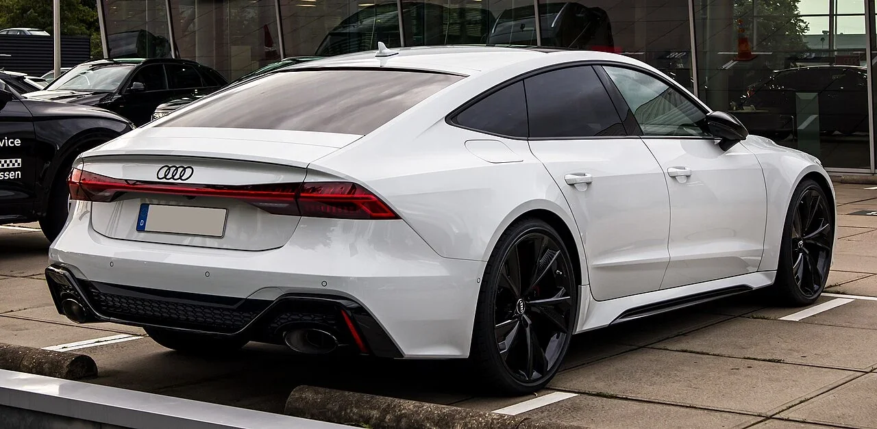 White early C8 Audi RS 7 rear quarter