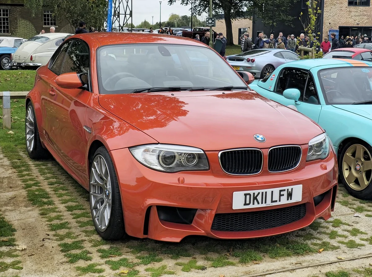 Orange BMW 1M viewed from the front