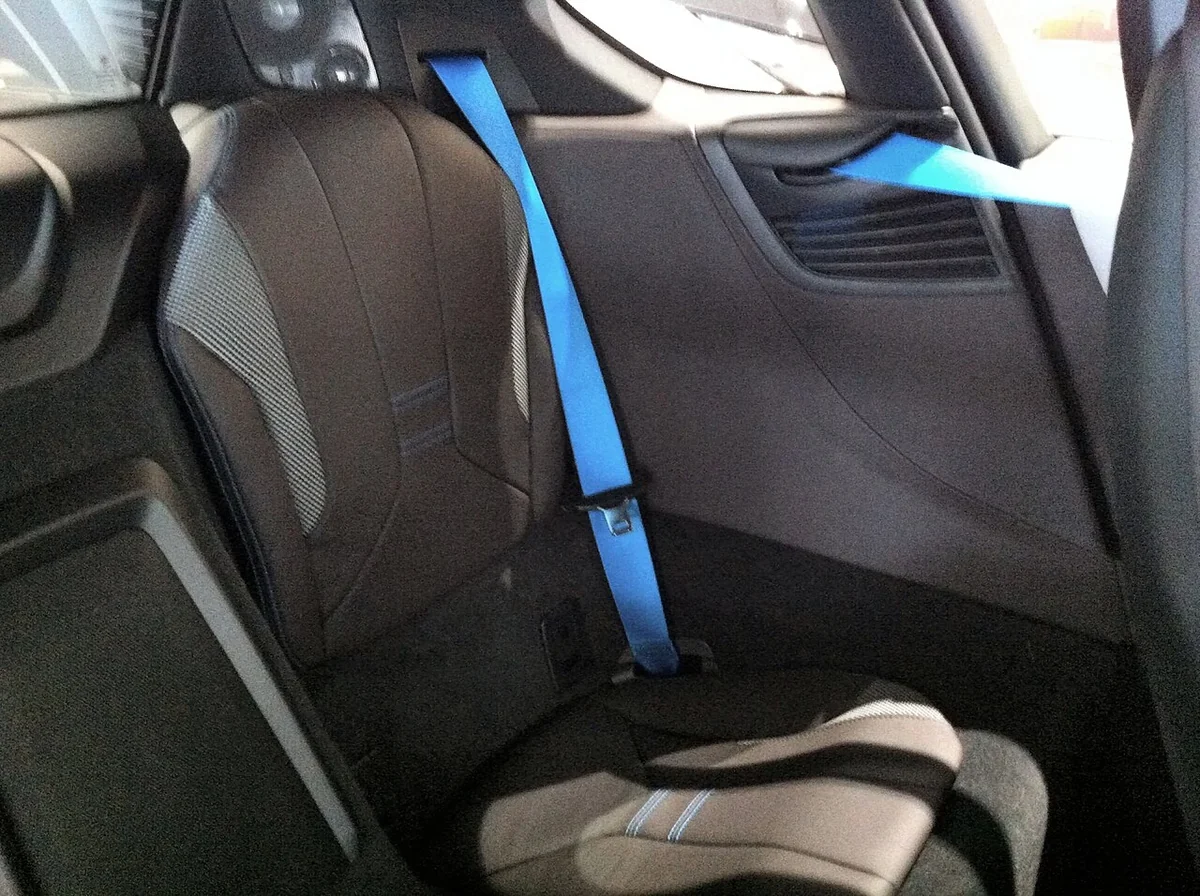 BMW i8 compact rear seats and blue seat belts