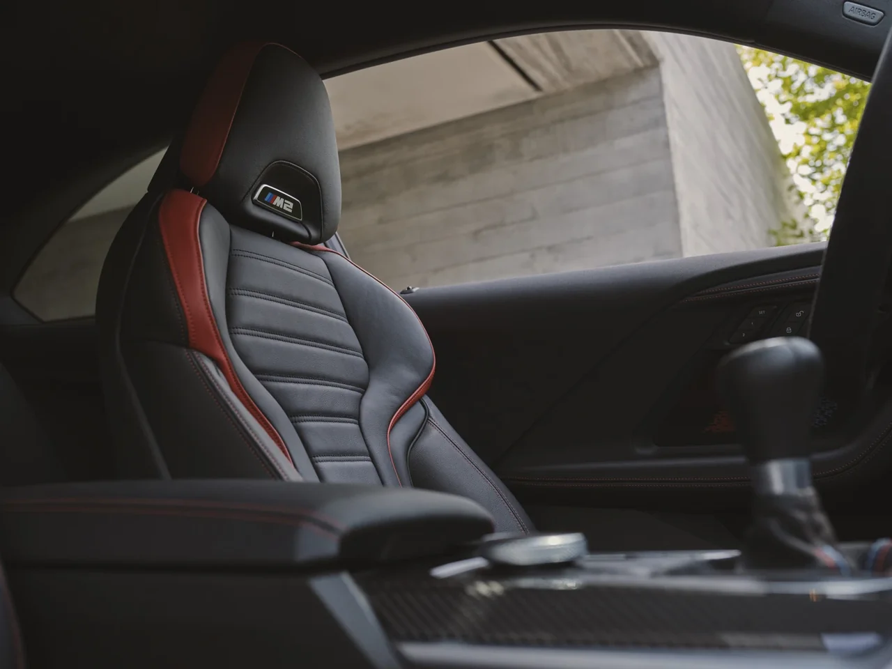 BMW M2 black front sport seat and cabin