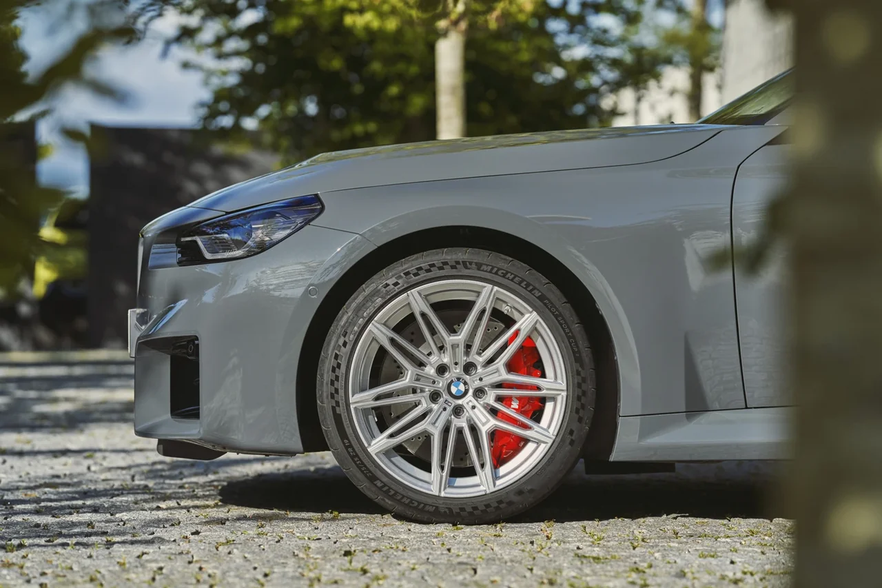 BMW M2 alloy wheel and red brake caliper
