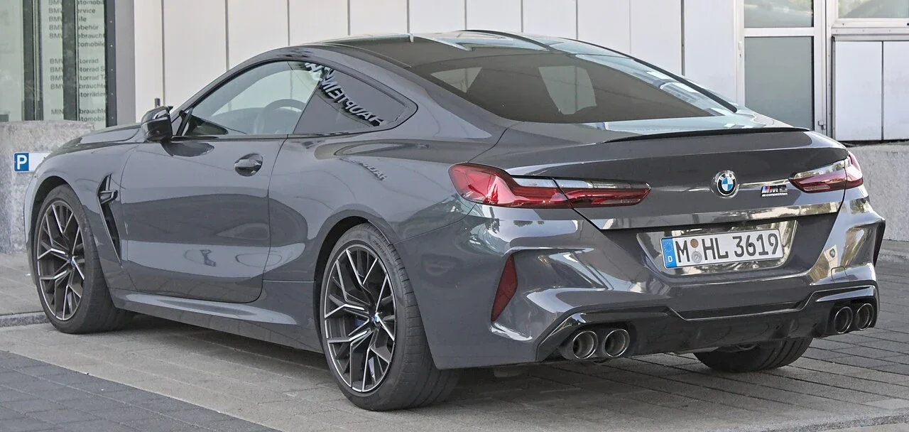 Gray BMW M8 Competition rear profile