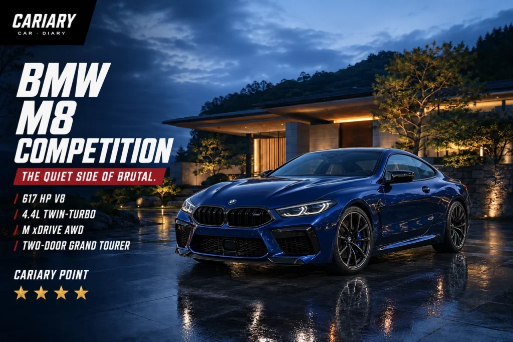 BMW M8 Review editorial cover with four-star Cariary Point rating