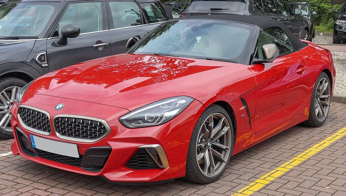 Red early G29 BMW Z4 M40i with fabric roof raised