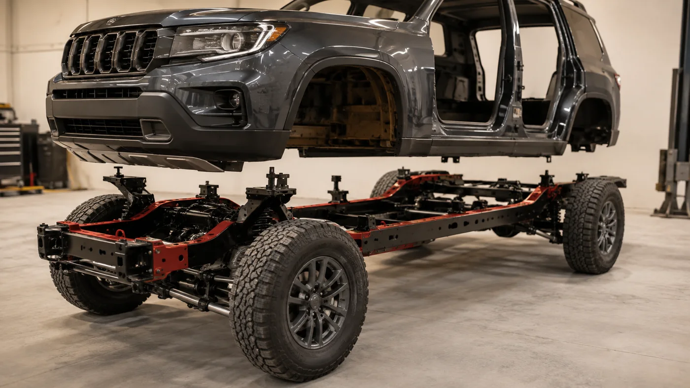Body-on-frame ladder frame under SUV structure