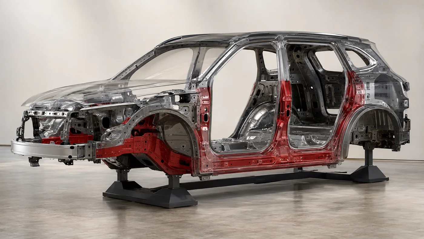 Monocoque unibody car shell structure cutaway