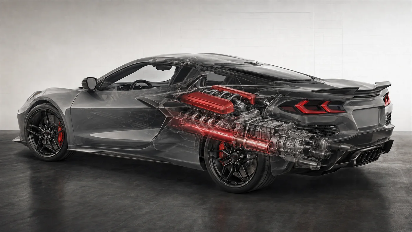 Conceptual powertrain layout for the 2027 Chevrolet Corvette Z06