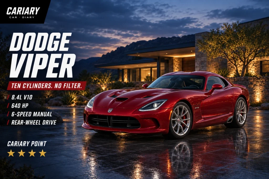 Dodge Viper editorial cover with 4-star Cariary Point rating