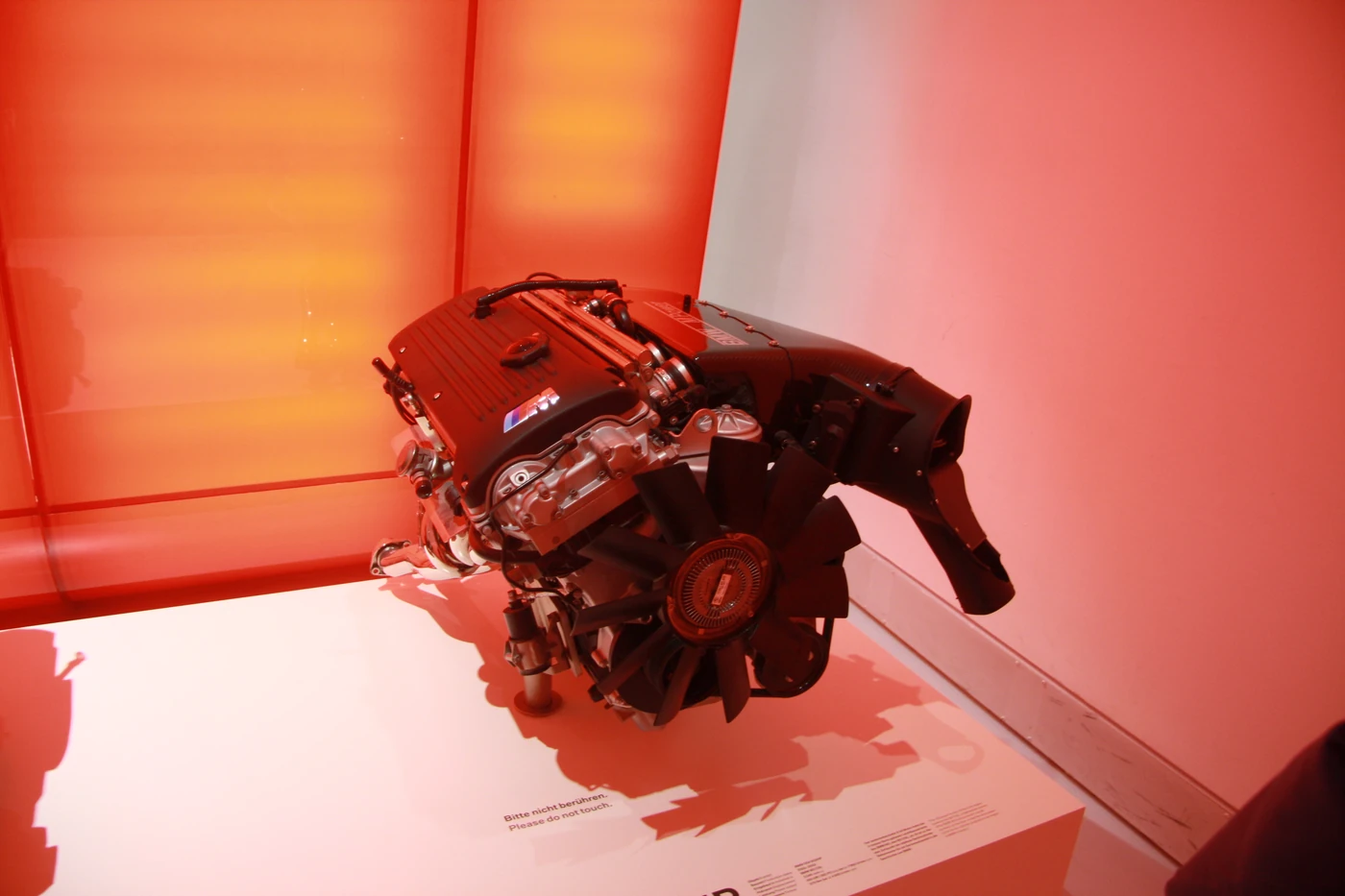 BMW S54 B32HP straight-six engine on display in the BMW Museum