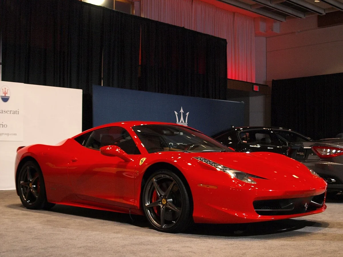 Red Ferrari 458 Italia at a motor show