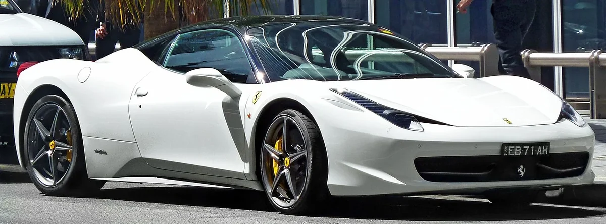 White Ferrari 458 Italia coupe front view