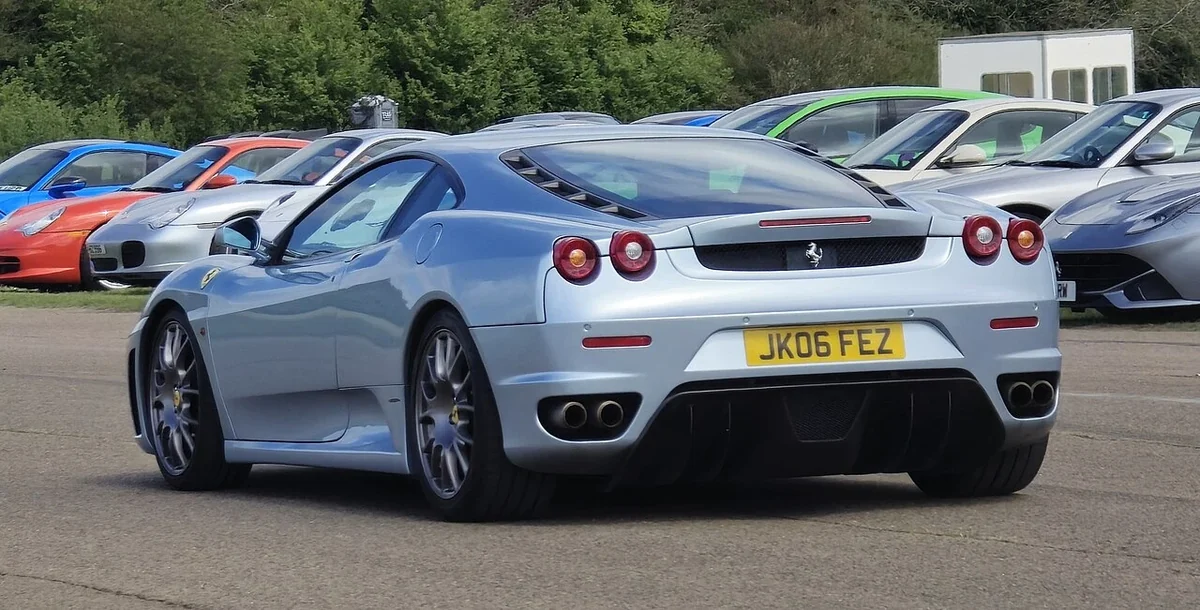 Silver 2006 Ferrari F430 rear quarter