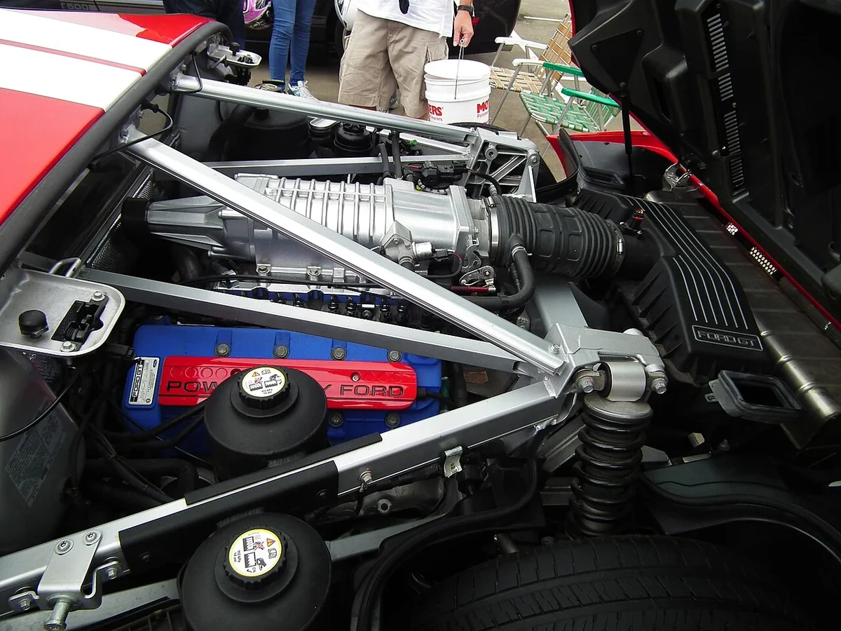 Ford GT supercharged V8 engine bay