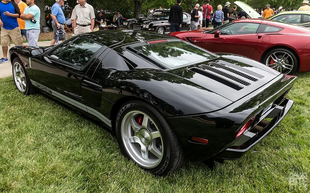 Black 2005 Ford GT rear three-quarter view