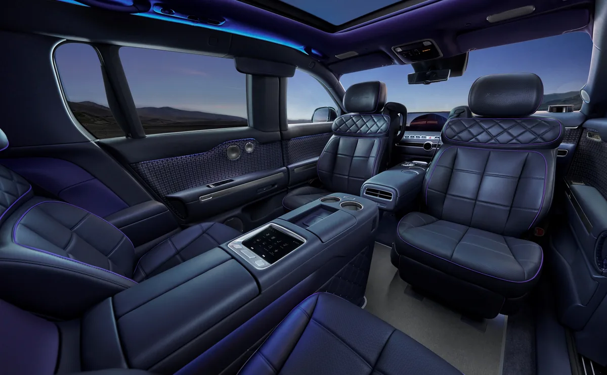 Genesis GV90 Neolun lounge interior with wide second-row seating