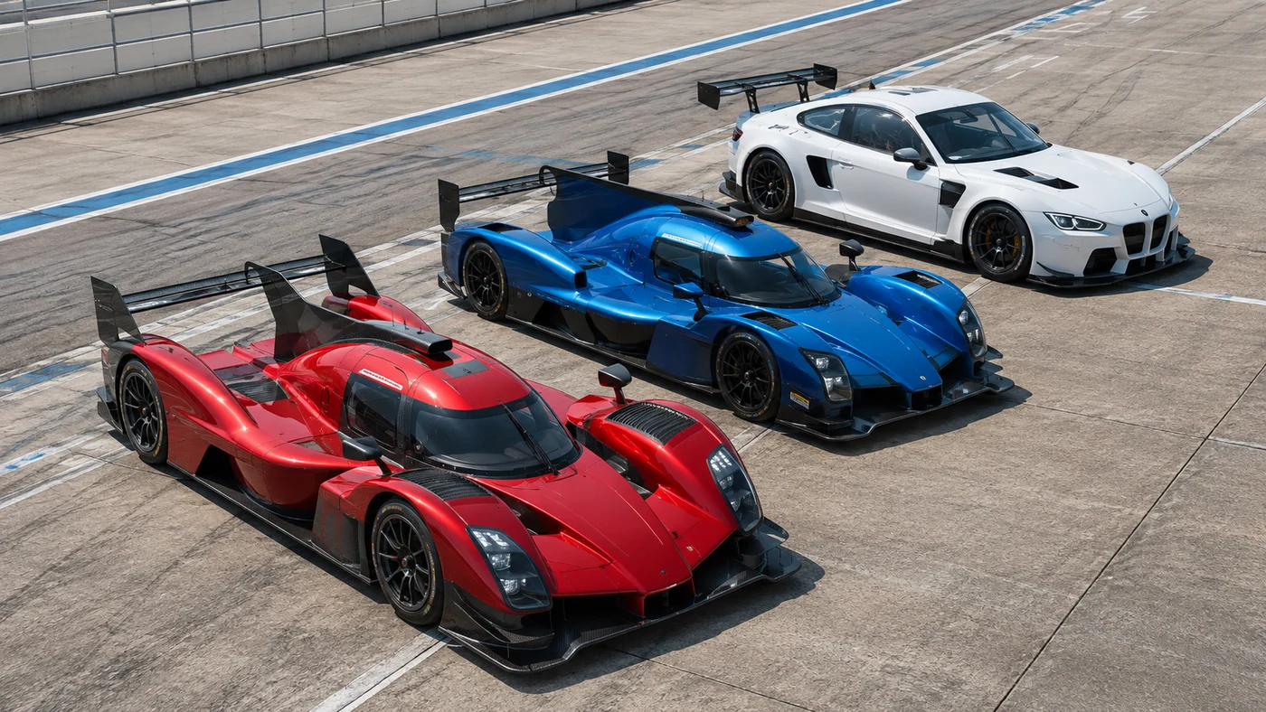 How to Watch Le Mans illustration comparing two low prototypes with a taller GT racing coupe