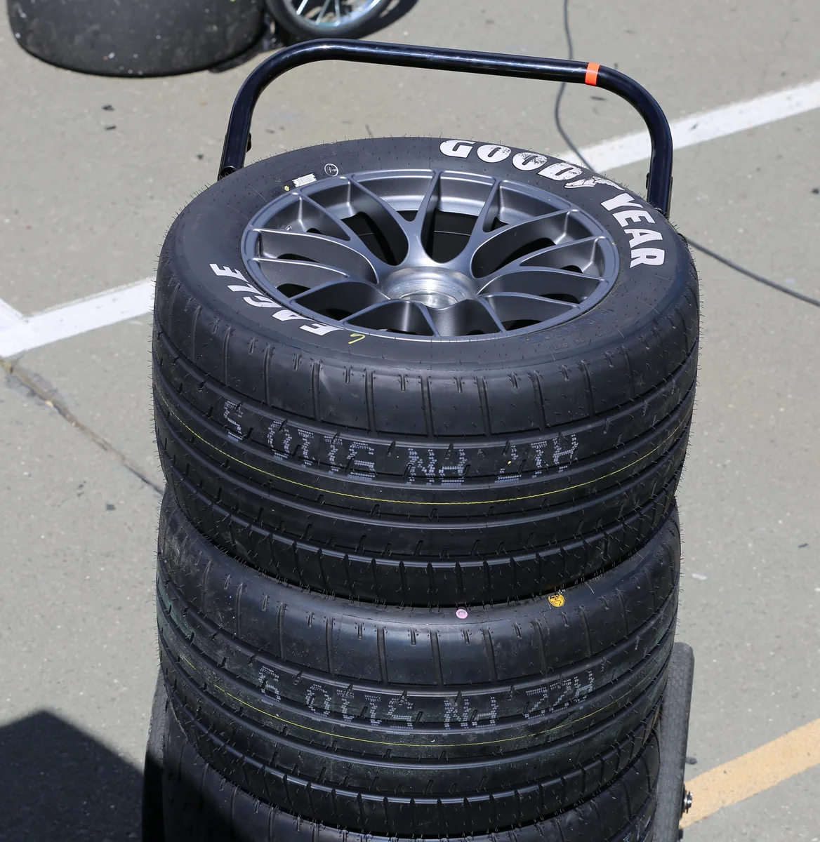 stack of Goodyear rain tires for NASCAR Next Gen cars