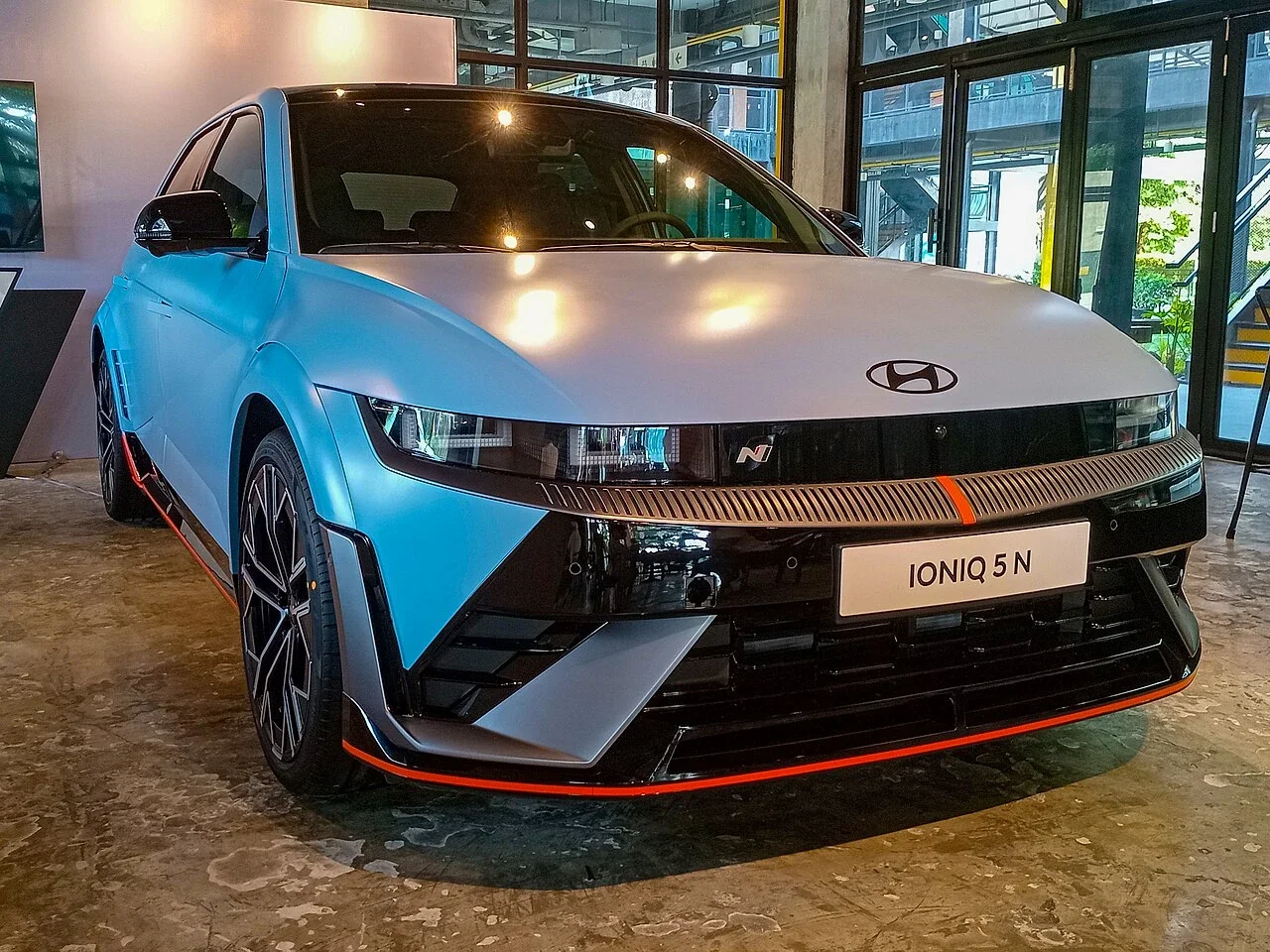 Blue Hyundai IONIQ 5 N front three-quarter view