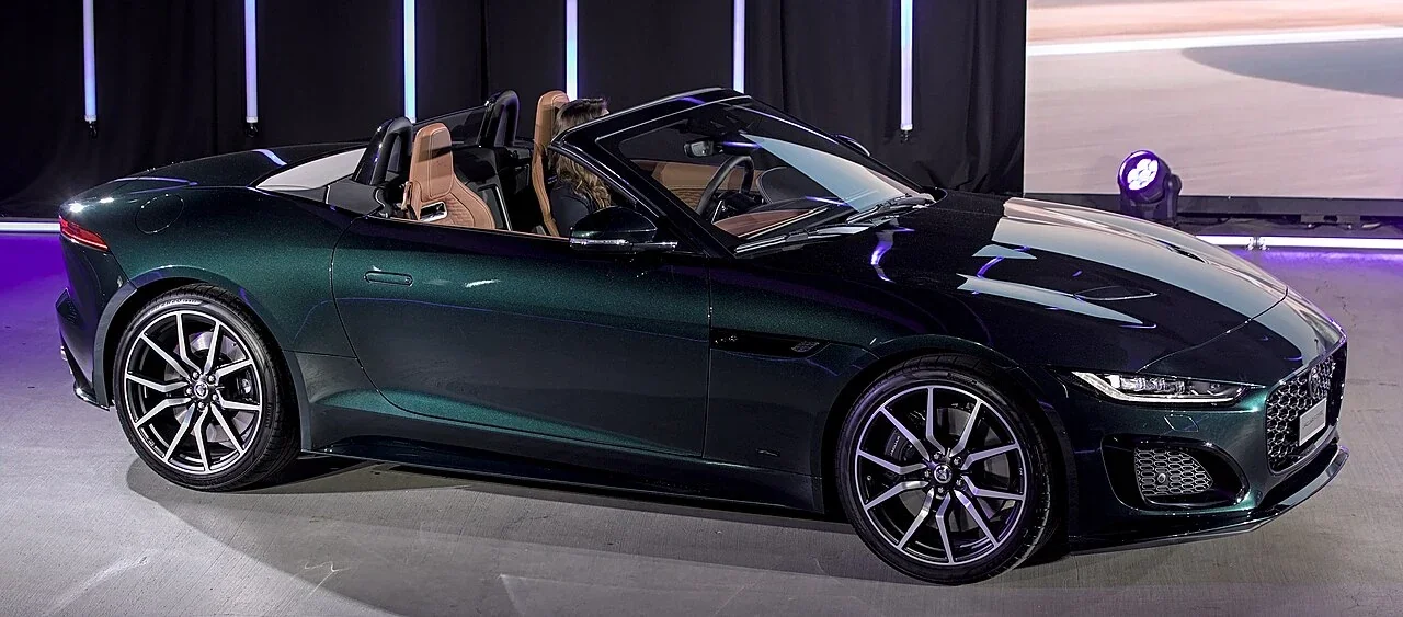Jaguar F-TYPE R75 Convertible with its roof open