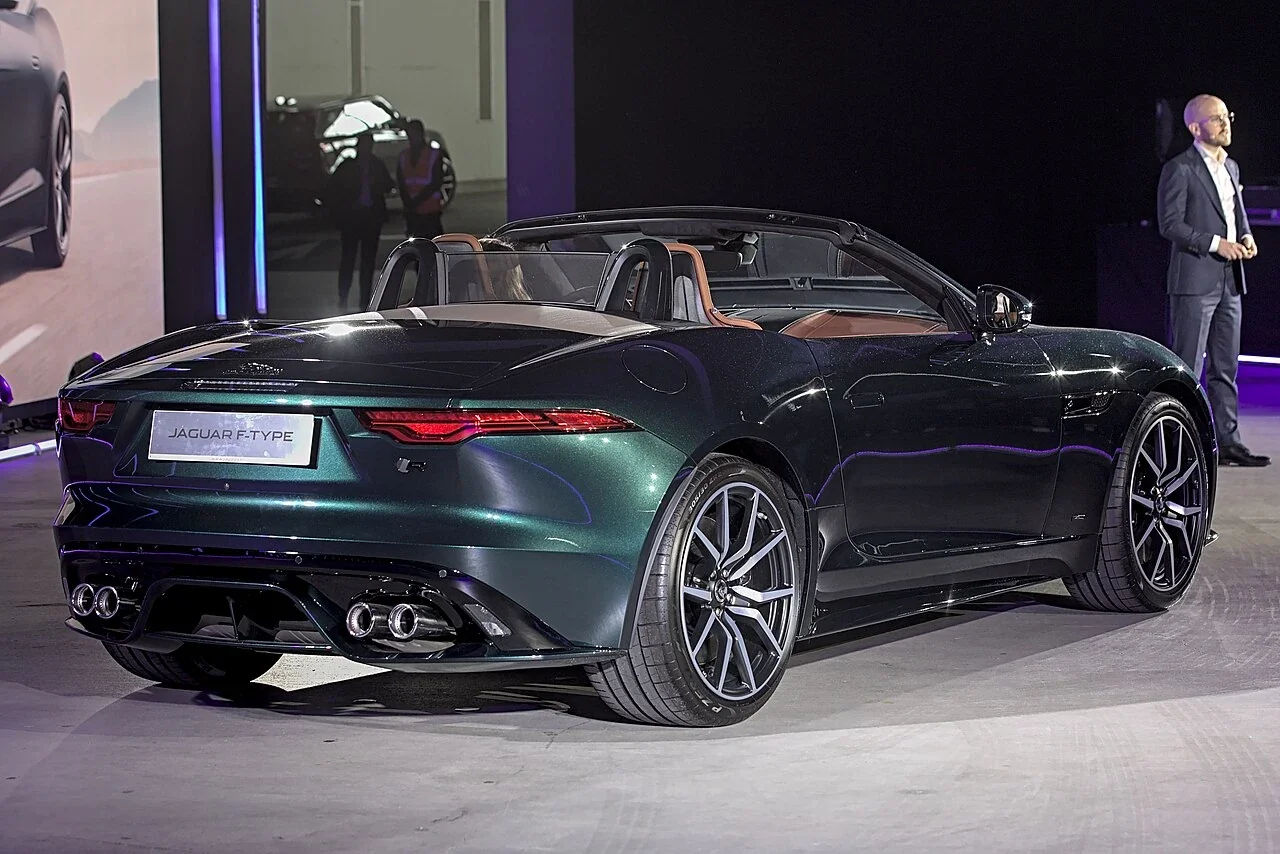 Jaguar F-TYPE R75 Convertible rear and open roof