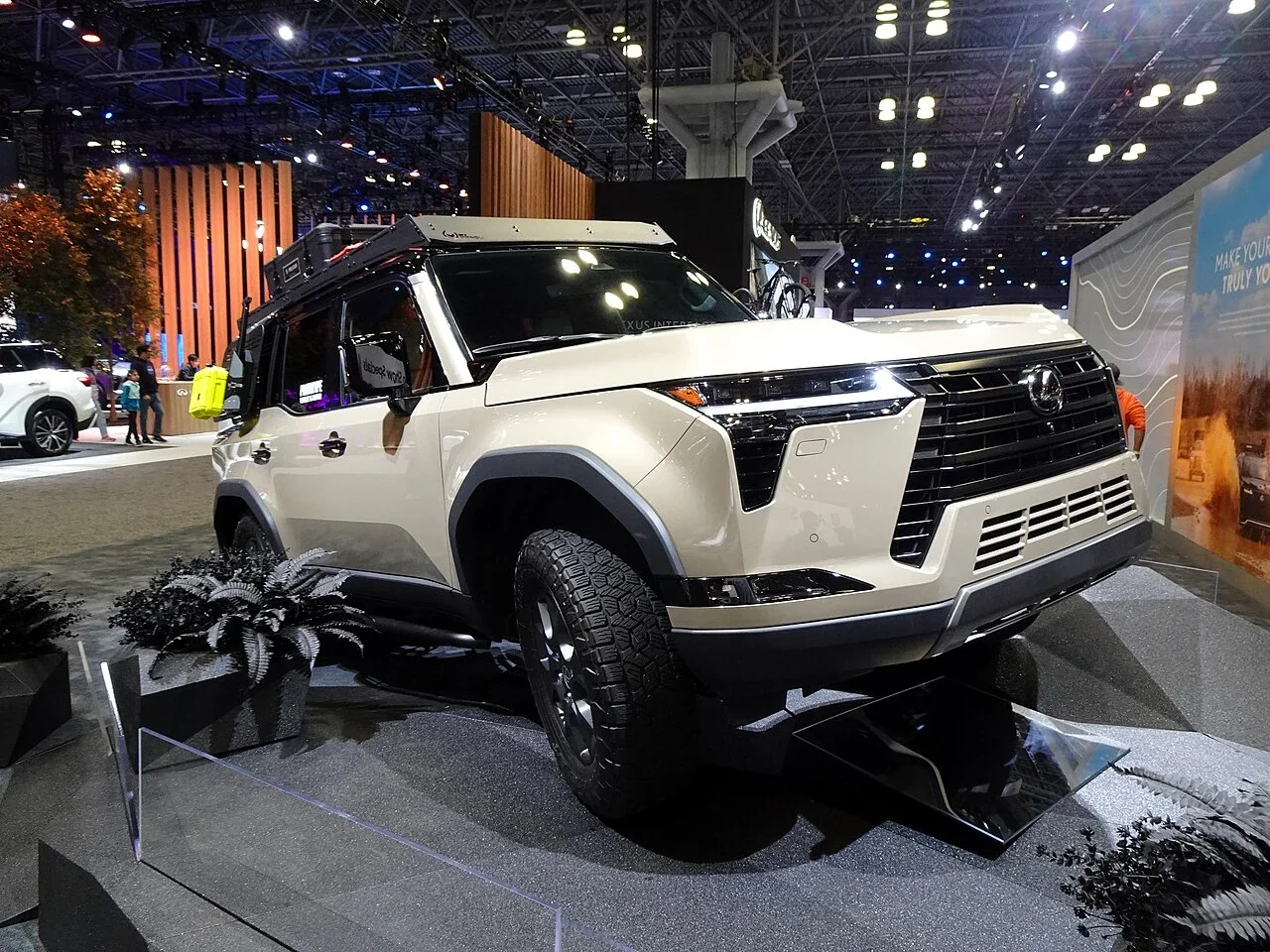 Beige Lexus GX 550 Overtrail on an exhibition display