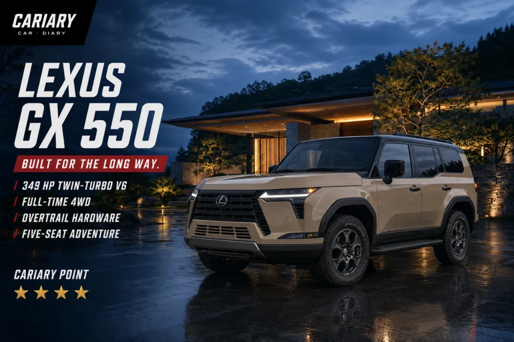 Lexus GX 550 review editorial cover with four-star Cariary Point rating