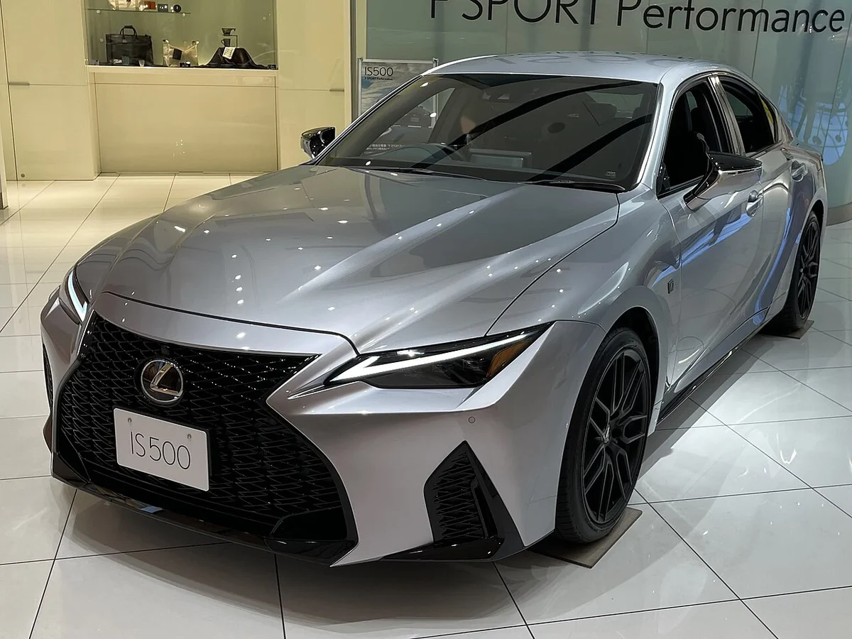 Lexus IS 500 front view showing its raised hood