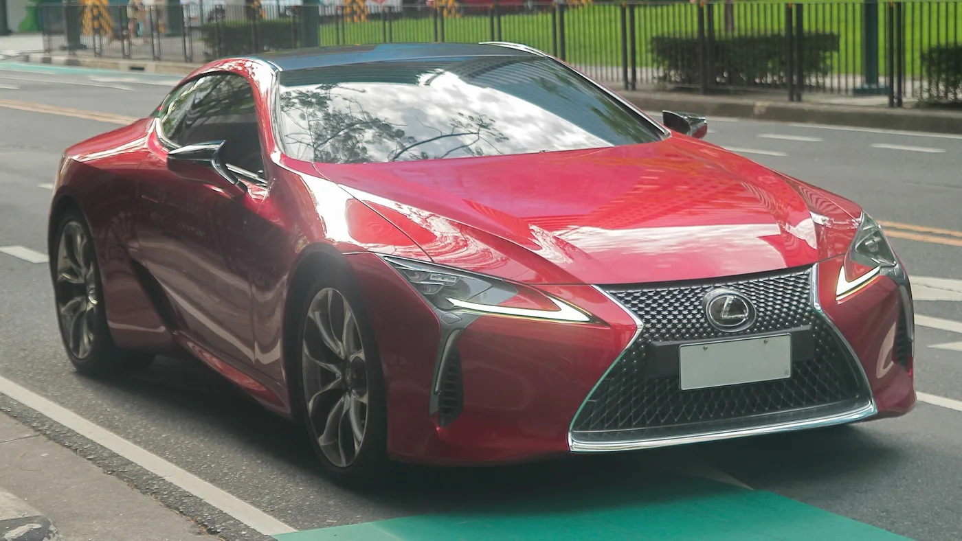2017 Lexus LC 500 in Radiant Red Contrast Layering, front right