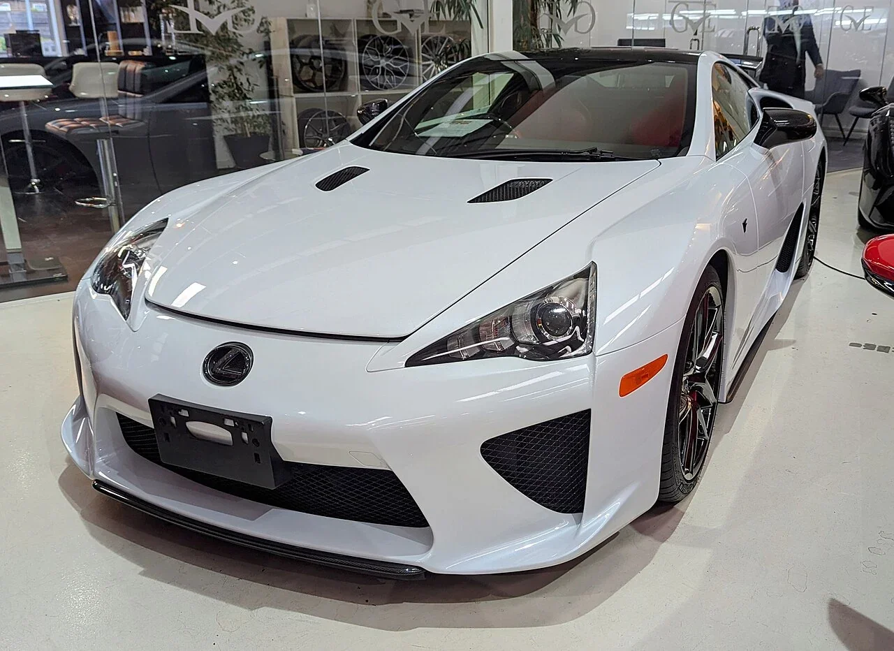 White Lexus LFA production coupe on display