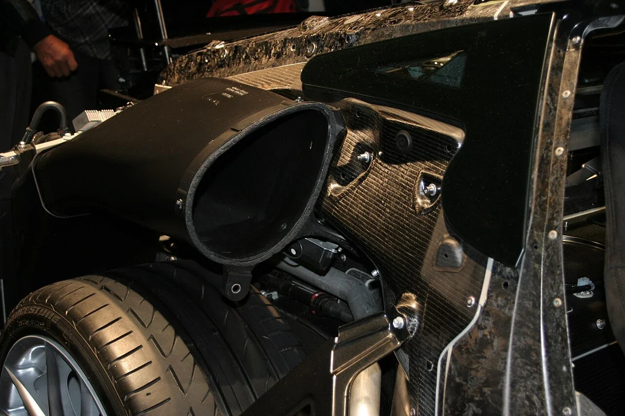 Lexus LFA intake duct on a display chassis