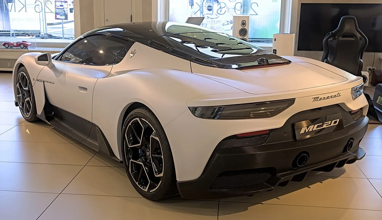 White Maserati MC20 rear and engine cover