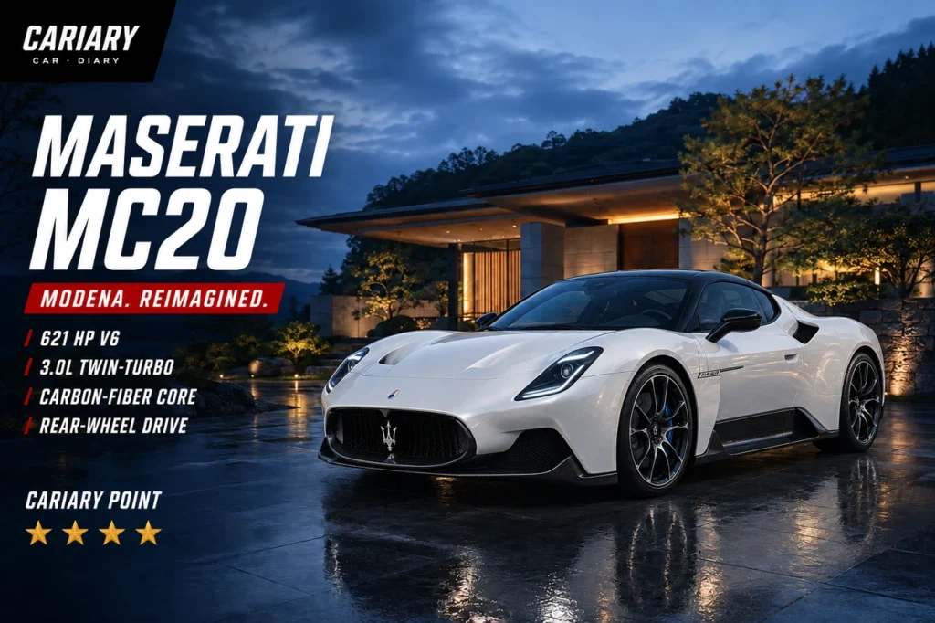 Maserati MC20 Review editorial cover with four-star Cariary Point rating