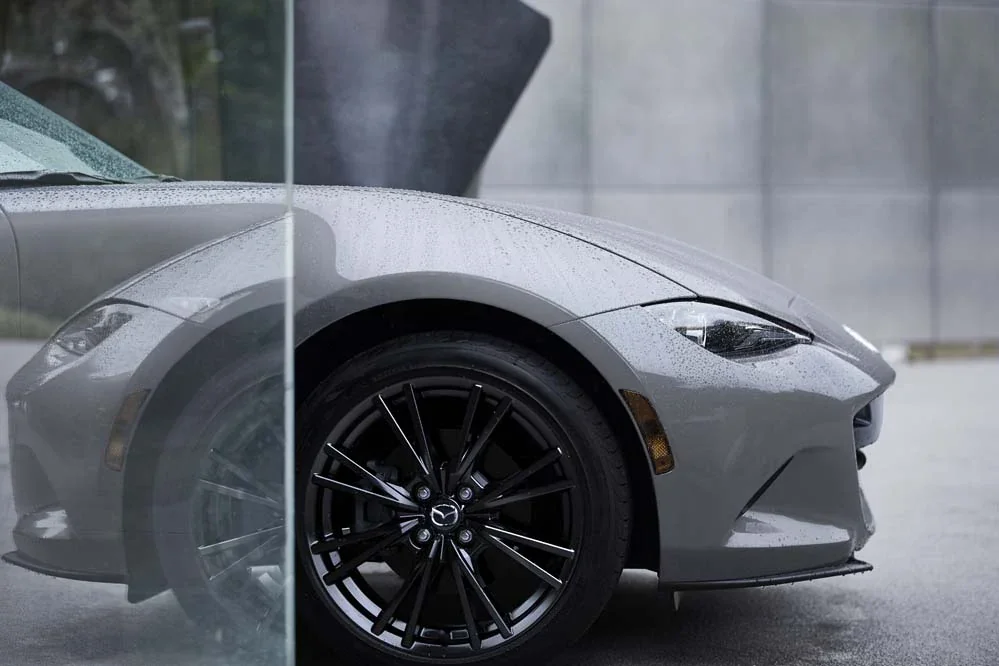 Mazda MX-5 Miata front wheel, headlight and body detail