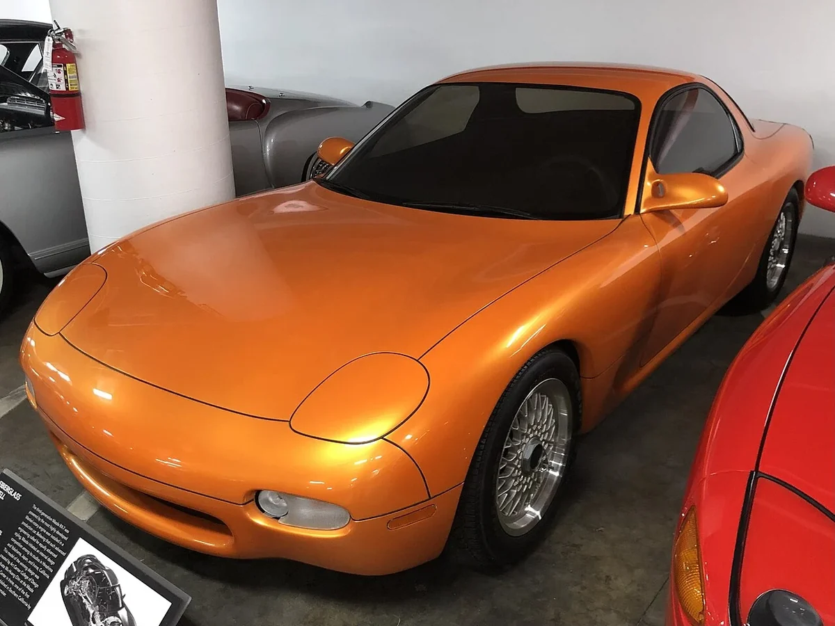 Mazda RX-7 FD orange design model at Petersen Museum