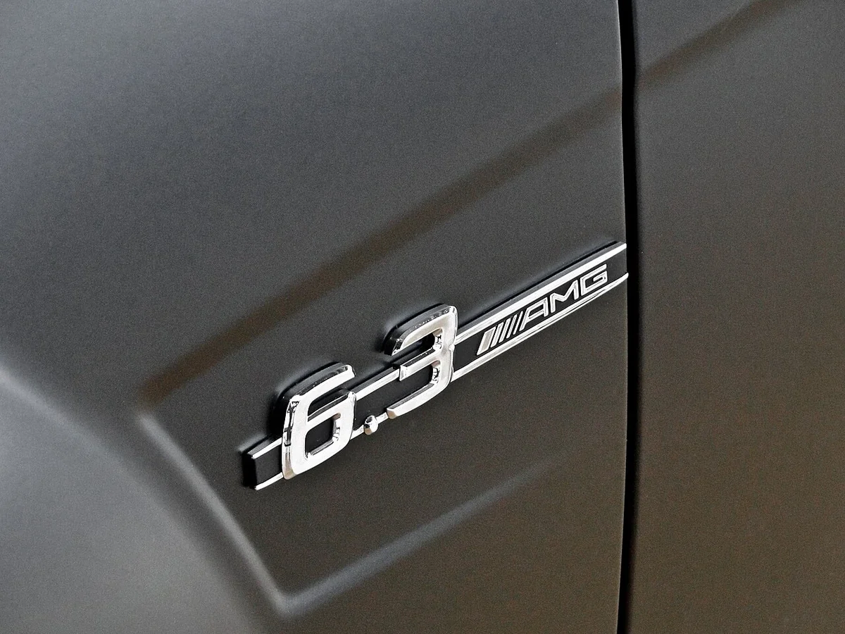 Mercedes C63 AMG 6.3 fender badge close-up