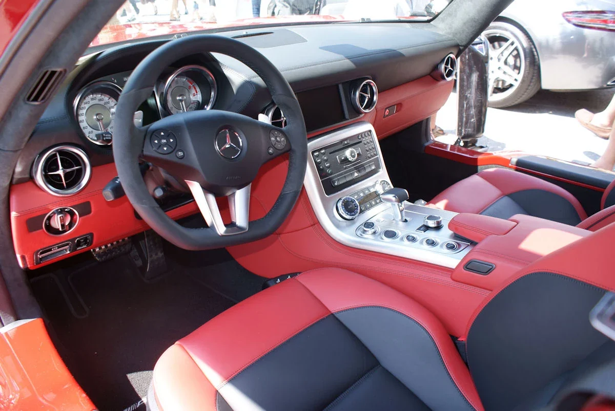 SLS AMG cockpit with the original generation of controls and displays.